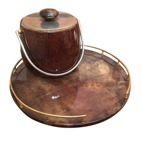 Aldo Tura goatskin and brass ice bucket