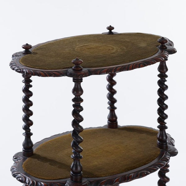 Antique oak barley twist two tiered table with
