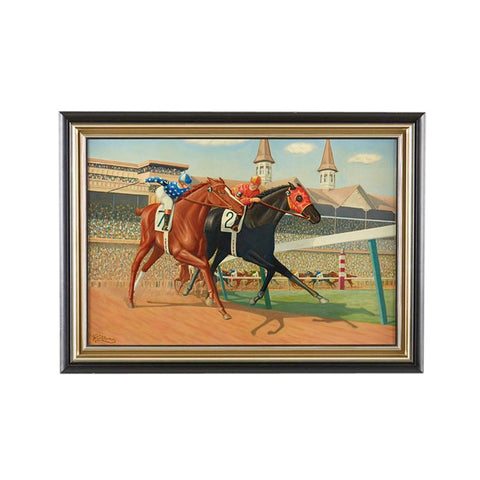 Charming large acrylic painting on canvas of Kentucky Derby race