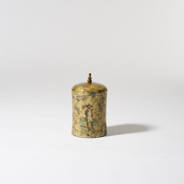 Mid century decorated wood canister or humidor