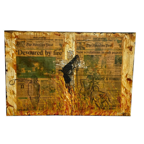 Newspaper and paint on canvas