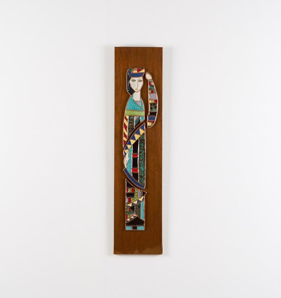 Pair of Harris Strong tile plaques with harlequin figures