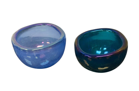 Pair of Venini glass bowls in light and dark shades of blue