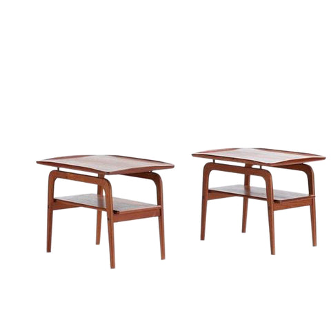 Pair of danish modern teak and brass side tables designed