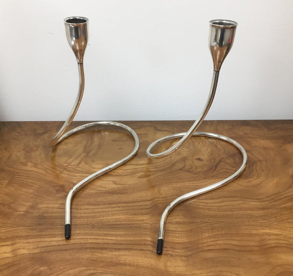 Pair of sterling silver serpentine candlesticks designed Marion Anderson Noyes for Towle