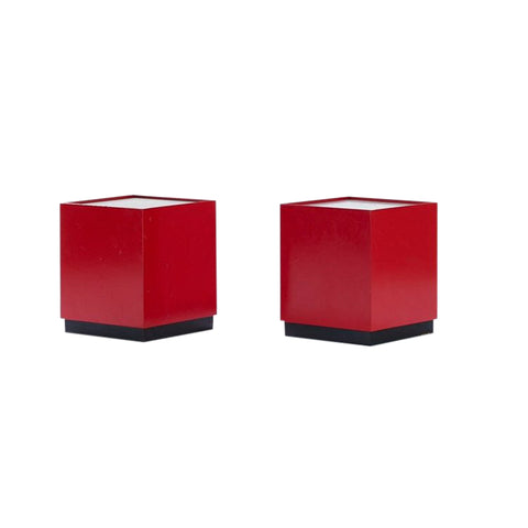 Pair of vintage midcentury modern red and black pedestal lamps designed