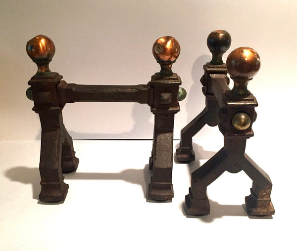 Pair or gothic art deco cast iron fireplace tool stands