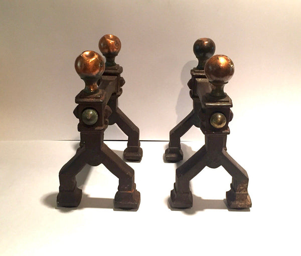 Pair or gothic art deco cast iron fireplace tool stands