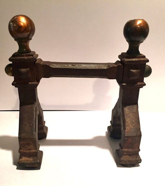 Pair or gothic art deco cast iron fireplace tool stands