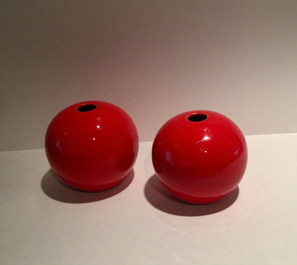 Pair or midcentury modern red ceramic orb vases