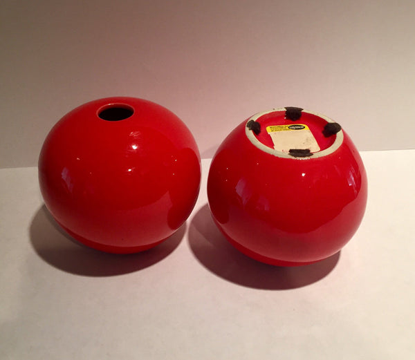 Pair or midcentury modern red ceramic orb vases