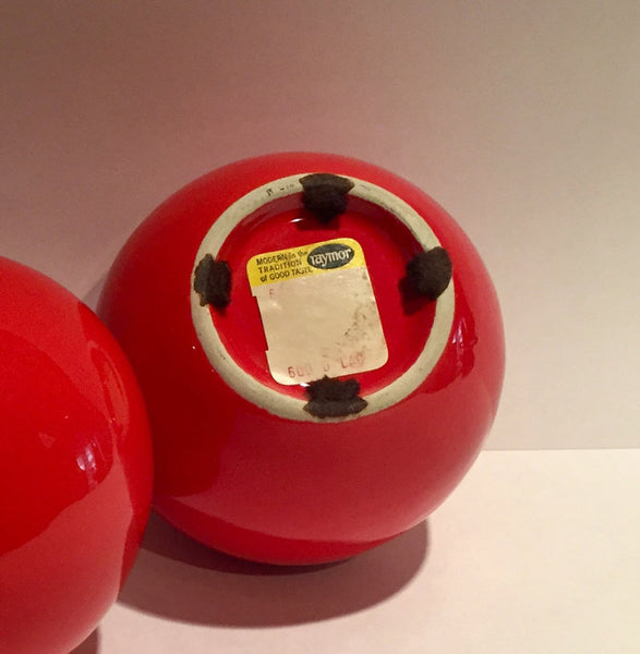 Pair or midcentury modern red ceramic orb vases