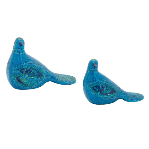 Pair of blue ceramic birds by Aldo Londi for Bitossi Raymor