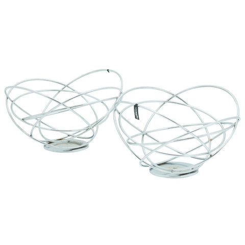 Pair of chrome wire fruit or catchall bowls made by Wire Works of England