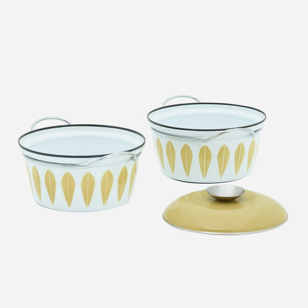 Olive green and white lidded bowls