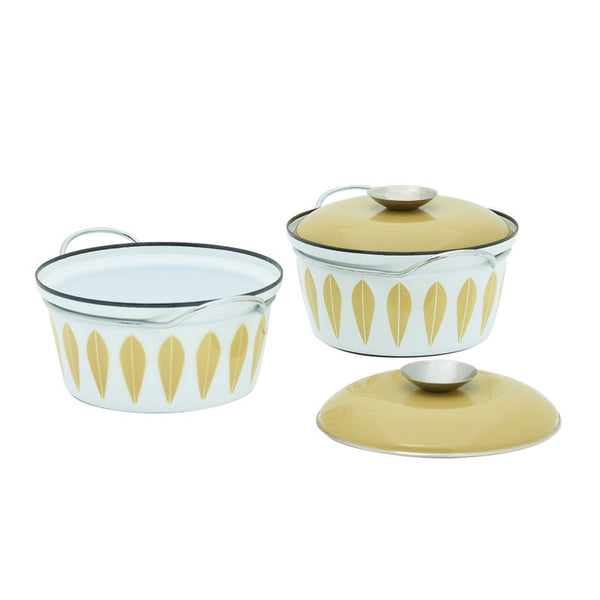 Olive green and white lidded bowls