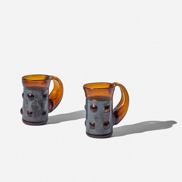 Pair of imprisoned glass mugs made in Mexico by Felipe Derflingher for Feders