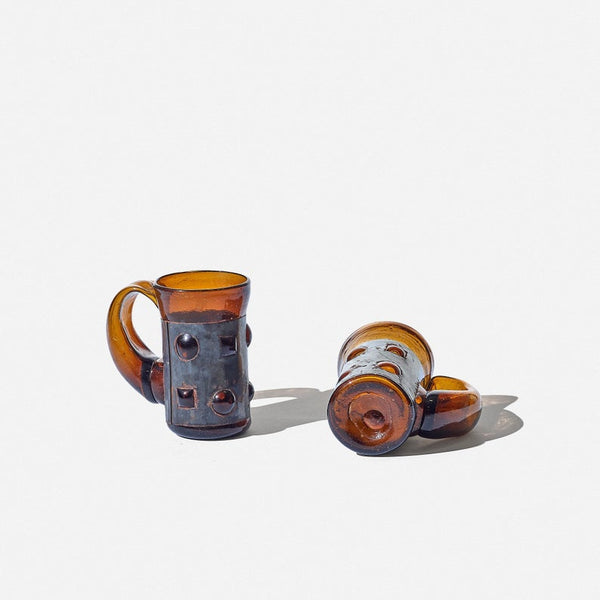 Pair of imprisoned glass mugs made in Mexico by Felipe Derflingher for Feders