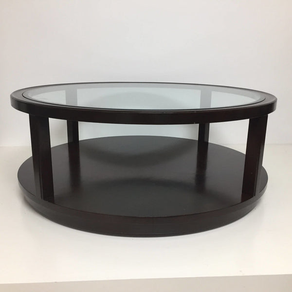 Round Mahogany and Glass Coffee Table