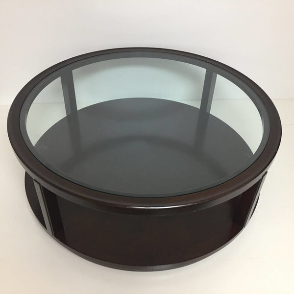 Round Mahogany and Glass Coffee Table