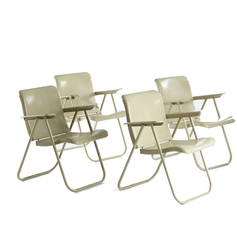 Set of four Russel Wright Samson or Samsonite patio folding chairs by Schwayder Bros. Inc.