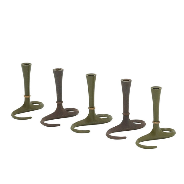 Set of three green iron and brass candle holders by Jens Quistgaard for Dansk