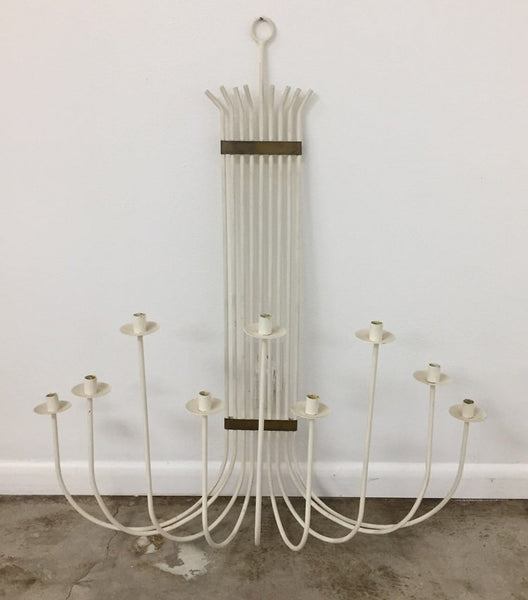 Very large mid century modern white painted wrought iron and brass wall candelabra