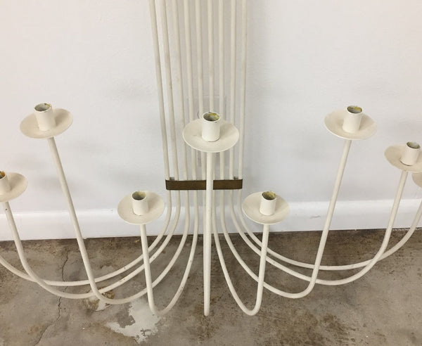 Very large mid century modern white painted wrought iron and brass wall candelabra
