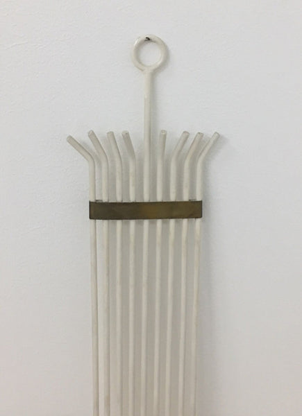 Very large mid century modern white painted wrought iron and brass wall candelabra