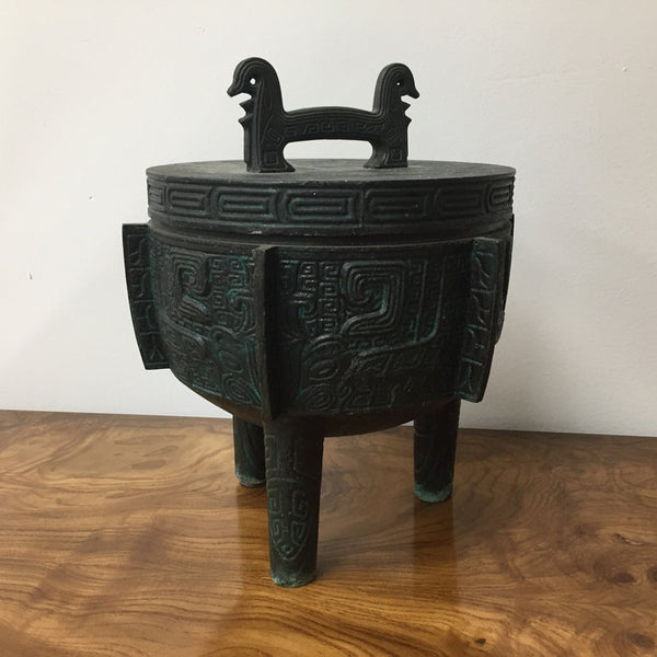 Vintage Asian inspired ice bucket in the style of James Mont