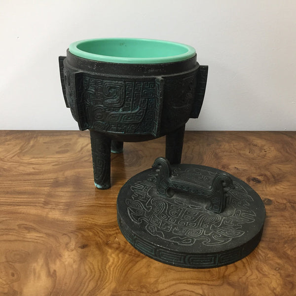 Vintage Asian inspired ice bucket in the style of James Mont