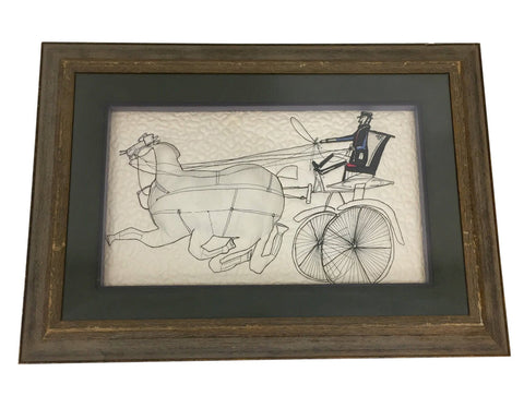 Vintage Saul Steinberg fabric called “Horses”, quilted into a piece of framed art