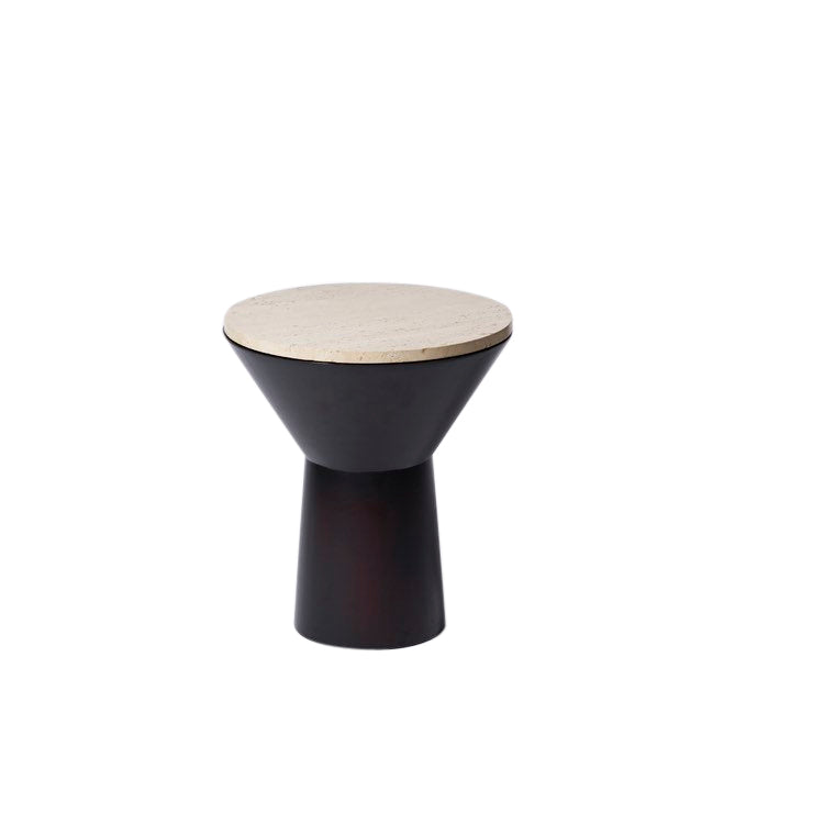 Vintage ebonized plywood table with travertine top