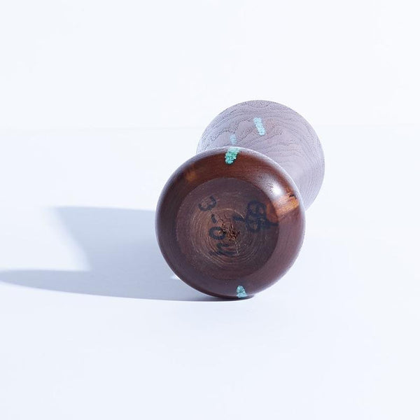 Vintage hand turned walnut vase with turquoise inlay