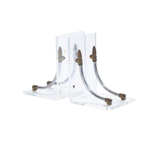 Vintage lucite, aluminum, and brass Hollywood regency bookends in the style of Maison Jansen