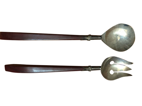 Vintage mid century sterling and wood salad servers