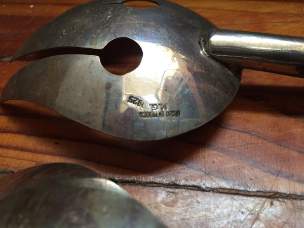 Vintage mid century sterling and wood salad servers