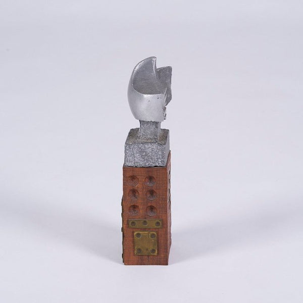 Vintage midcentury abstract wood, brass, and aluminum sculpture