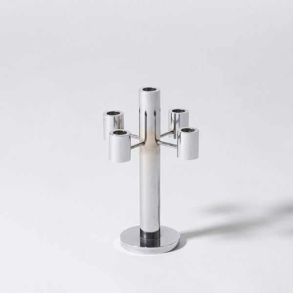 Vintage midcentury modern industrial chrome candle holder