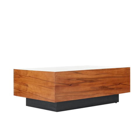 Vintage midcentury modern walnut coffee table with ebonized black plinth base by Milo Baughman