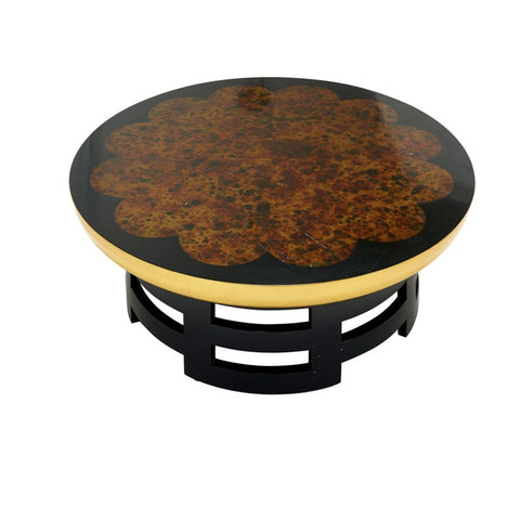 Vintage Lotus coffee table with black lacquered base and gold sides designed by Theodore Muller and Isabelle Barringer for Kittinger