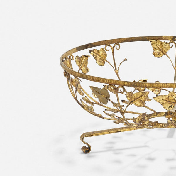 Vintage French gilded tole coffee table with leaf design