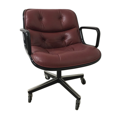 Charles Pollock for Knoll burgundy leather executive armchair with casters
