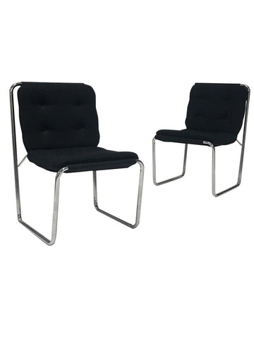 Pair of black upholstered tubular steel Cosco sling chairs