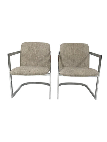 Set of 2 chrome and fabric cantilevered dining chairs