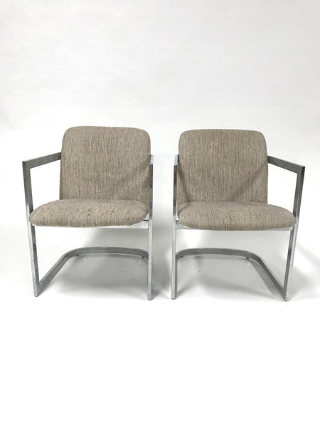Set of 2 chrome and fabric cantilevered dining chairs