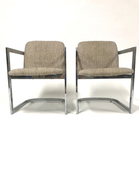 Set of 2 chrome and fabric cantilevered dining chairs