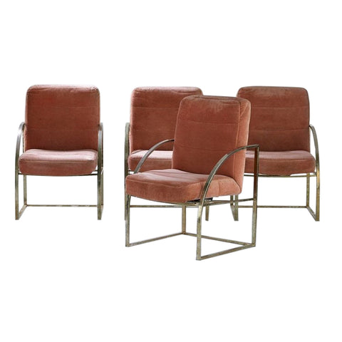Set of four brass upholstered Milo Baughman for Thayer Coggin chairs