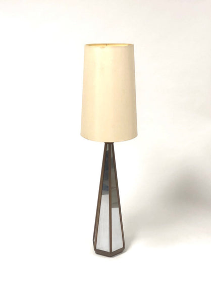 Walnut and chrome multifaceted floor lamp